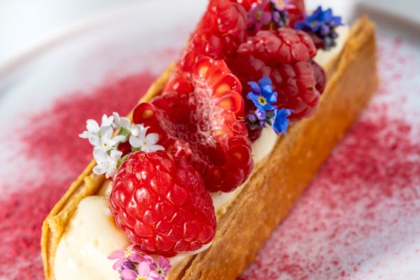 Creamy with raspberries and vanilla cream